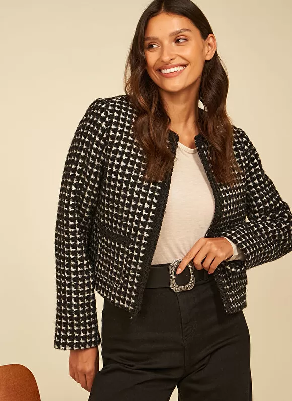 Outlet Sud Express Veste En Tweed Bi Colore Noir Valou