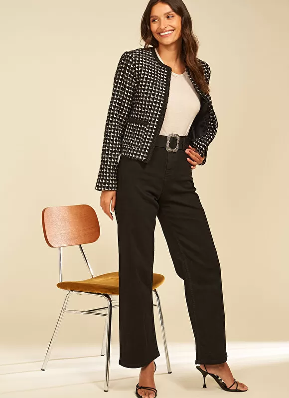 Outlet Sud Express Veste En Tweed Bi Colore Noir Valou