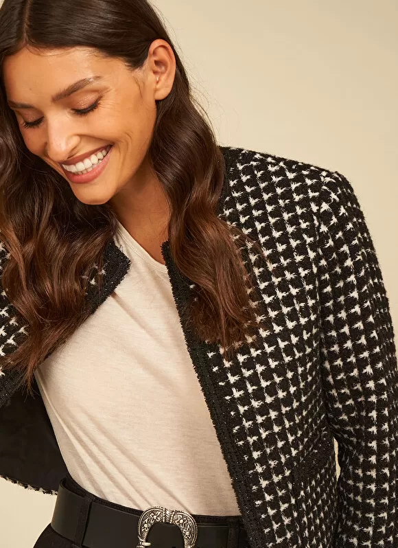 Outlet Sud Express Veste En Tweed Bi Colore Noir Valou