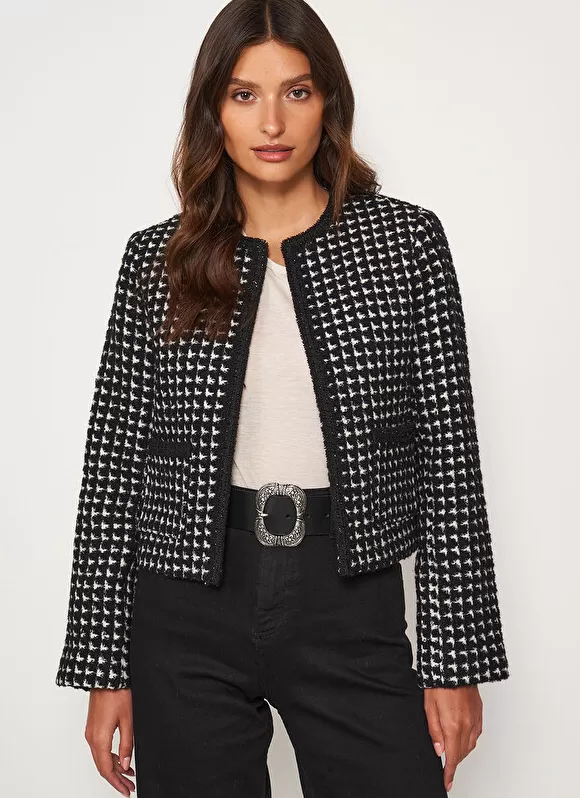 Outlet Sud Express Veste En Tweed Bi Colore Noir Valou